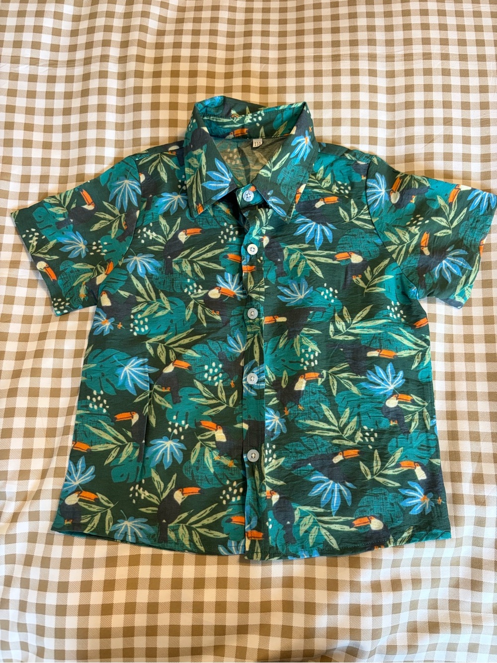 SHEIN Teal Green Tropical Toucan Button-Down Shirt